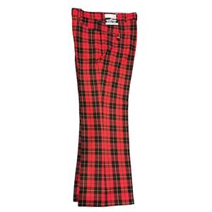 NOS Kings Road Dbl Knit Dress Pants Slacks 36 M Red Plaid Vtg 60/70's Flare TR